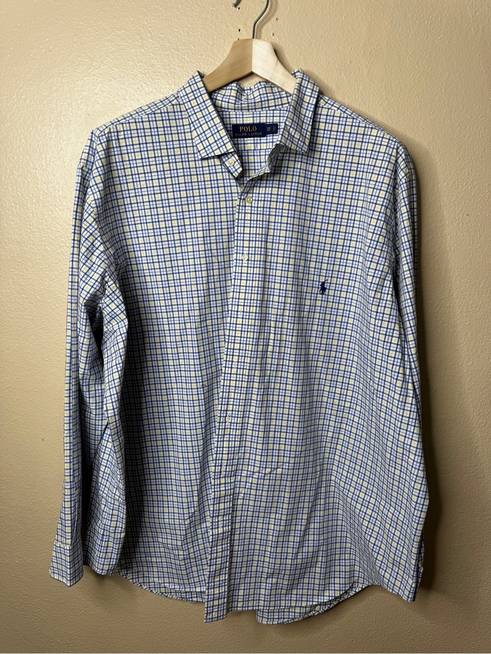 Polo Ralph Lauren Men’s 3XB Big Blue Yellow Plaid Cotton Long Sleeve Shirt